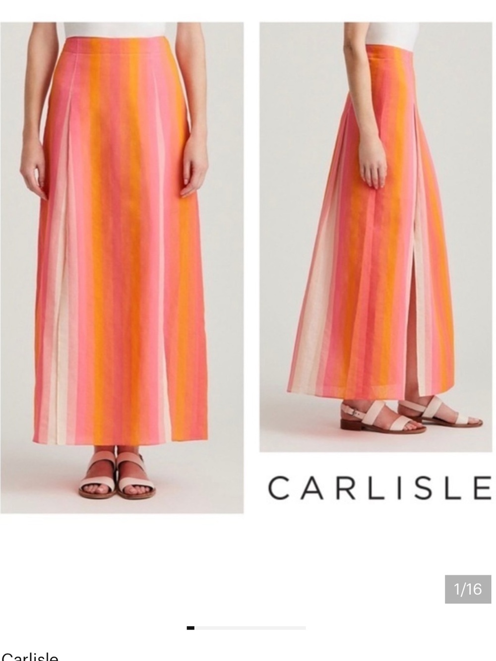 Per Se by  Carlisle oleander Italian voile skirt Orange & Cream Vertical Stripes